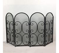 TAIYUESHAN Écran de cheminée à 4 Panneaux, Grand Pare-feu Noir en Fer, autoportant intérieur et extérieur, pour feu Ouvert/poêle à Bois à bûches