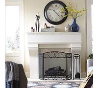 TAIYUESHAN Écran de cheminée autoportant avec Maille métallique, Grands écrans de Protection à 3 Panneaux, Conception de défilement en Fer forgé, Noir