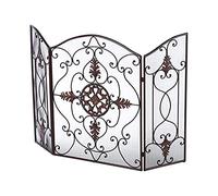 TAIYUESHAN Écran de cheminée de Jardin, Porte Debout de cheminée en métal Noir en Fer forgé orné à 3 Panneaux, Noir