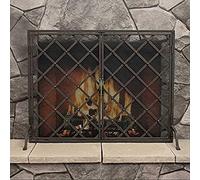 TAIYUESHAN Écran de cheminée en Fer Enduit de Poudre avec Porte, Pare-feu à Panneau Plat à Grille Fine en Acier Inoxydable pour cheminée et poêle (Couleur : Noir)