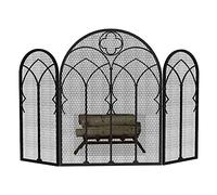 TAIYUESHAN Écran de cheminée Pliable avec Maille en Acier, Accessoires de poêle à Bois à 3 Panneaux pour Enfant Chiot ? Protection de sécurité, Noir