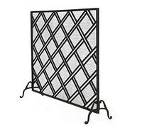 TAIYUESHAN Écran de cheminée pour Foyer, Cadre en Fer forgé Massif avec Treillis métallique, Pare-étincelles sur Pied - Noir, 110 × 26 × 88,5 cm