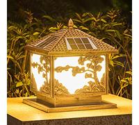 TAIYUESHAN Lampadaire Solaire Extérieur Villa Cour Clôture Paysage Borne Lampadaire Colonne Lumineuse en Aluminium avec Base De Montage sur Pilier Vintage Ip54 Luminaire Extérieur Étanche Laiton 45cm