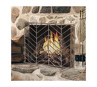 TAIYUESHAN Pare-feu de cheminée en Fer à Panneau Unique Plat, Pare-feu autoportant avec Cadre en Fer forgé Robuste, Porte de Protection Contre Les étincelles avec Maille décorative en métal