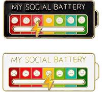 Taiyyi Lot de 2 broches de batterie sociale drôles de batterie sociale pour l'expression de soi accessoire de mode en émail pour sacs à dos, vestes et chapeaux, NO, Autre