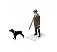 TAIZhiChen 2 Pièces Figurine de Chasseur à l'Échelle 1/64, Poses Dynamiques, Ensemble Figurines Chasse Matériau Statuette, pour Maquette HO, Sand Table ou Collection, Chasseur Brun Avec Fusil Et Chien