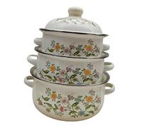 TAIZhiChen 3 Pièces Batterie de Cuisson En Émaux Portable avec Couvercle pour Ragoût Simmering Adapté Camping Pique-nique, Style B