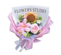 TAIZhiChen Bouquet de Fleurs Au Crochet Unique, Fleurs Tricotées, Composition Décorative, Fleurs En Fil Faites Main pour La Fête Des Mères, La Saint-Valentin, Un, Rose