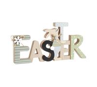 TAIZhiChen Décoration Lapin Pâques en Bois Massif, Figurine Artisanale avec Lettres "Easter" et Motifs Fleurs Carottes, Sculpture Rustique pour Bureau, Cheminée, Table Salon, Cadeau Original Printemps