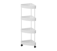 TAIZhiChen Étagère d'angle Au sur Pied avec roulettes, Antirouille, pour Salle de Bain, Cuisine, Présentoir, Support de Rangement, 4 Niveaux Blancs
