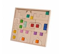 TAIZhiChen Puzzle Château en Bois Apprentissage Précoce Puzzle Blocs en Bois Reconnaissance des Formes Géométrique pour Enfants, Tout-Petits, Château en Hêtre avec 19 Perles De Gelée