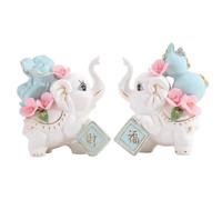 TAIZhiChen Statuette D'éléphant avec Plaques Chance Éléphants en Céramique Traditionnel Couple d’éléphants pour Salon, Petit Éléphant De La Fortune