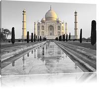 Taj Mahal noir dans un environnement calme / Blanc Taille: 120x80 sur toile, XXL énormes Photos complètement encadrée avec civière, impression d'art sur murale avec cadre, moins cher que la peinture ou la peinture à l'huile, pas une affiche ou une bannière,
