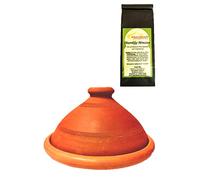 Tajine marocain, avec thé à la menthe, tajine, non émaillé, sans substances nocives, original du Maroc - Pot en terre cuite pour la cuisson, diamètre 35 cm, pour 6 à 8 personnes, fabriqué à la main à