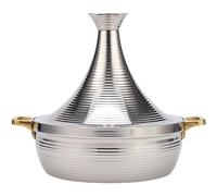 Tajine marocain - Casserole marocaine antiadhésive en acier inoxydable avec 2 poignées - Grande cuisinière marocaine - Fait main - Avec couvercle conique