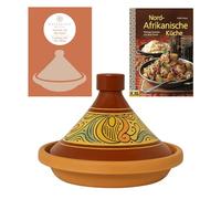 Tajine marocain pour la cuisson | Cocotte émaillée Chaouen Ø 30 cm pour 4 à 5 personnes | Avec recette et manuel d'utilisation (français non garanti) | Pot en terre cuite original fabriqué à la main