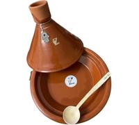 Tajine Marocain Traditionnel - 30 cm de Largeur × 25 cm de Hauteur - Avec Accessoires Inclus - Diffuseur de Chaleur + Support de Protection + Petite Louche - Cuisson Artisanale