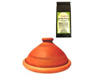Tajine marocaine, avec thé | Tagine, non émaillé sans substances nocives, original du Maroc, pot en terre cuite pour cuisiner, Tuareg Ø 26 cm, pour 1-3 personnes | fabriqué à la main par Marrakech