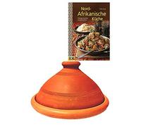Tajine original du Maroc, avec livre de recettes cuisine nord-africaine, cuisson en terre cuite, 26 cm, 1 à 3 personnes, fait main Marrakech, sans
