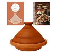 Tajine original du Maroc, avec livre de recettes de cuisine africaine du Nord, pot en terre cuite pour la cuisson, diamètre 26 cm, pour 1 à 3 personnes, fabriqué à la main à Marrakech, exempt de