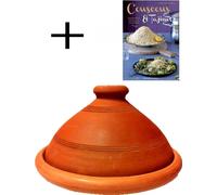 Tajine original du Maroc, livre de cuisine inclus Plaisir végétarien d'Afrique du Nord, marmite en terre cuite pour cuisiner, Touareg Ø 26cm, pour 1-3 personnes, fait à la main à Marrakech, non émaill
