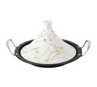 Tajine Royal Swiss 34 cm - Acier inoxydable, revêtement antiadhésif, couvercle porcelaine - Toutes sources de chaleur, induction, gaz, électrique - Cuisine saine (Blanche, 38 cm)