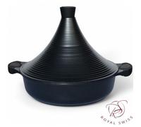 Tajine - ROYAL SWISS - Aluminium Noir - Ø 32 cm - 5 litres - Couvercle en forme de cône