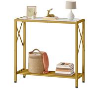 Tajsoon Table d'entrée, Petite Console à 2 Niveaux avec étagères pour Couloir, Salon, Couloir, Bureau, Or et Blanc