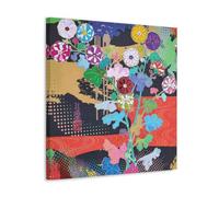 Takashi Murakami Peinture Poster Korin Dark Matter, Kawaii Souriant Fleurs Colorées Art mural Impression sur toile Décoration d'intérieur avec cadre 60 x 60 cm