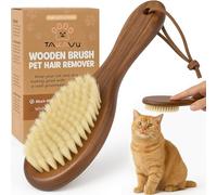 Takavu Brosse de toilettage douce pour chat avec poils de sanglier blancs naturels et manche en bois pour peaux sensibles, fournitures de nettoyage pour animaux de compagnie pour garder le pelage de