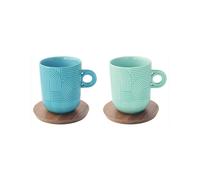 Take A Loop 1 - Set De 2 Mugs Avec Soucoupes - Porcelaine Et Acacia - Multicolore