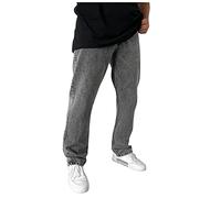 Take Idea Pantalon en jean pour homme - Couleur unie - Coupe droite - Fermeture éclair - Pantalon de loisirs respirant - Pantalon de travail confortable - Pantalon de trekking en denim délavé, gris, M