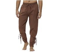 Take Idea Pantalon médiéval pour homme - Pantalon de pirate - Costume de cosplay - Pantalon de loisirs - Steampunk - Couleur unie - Avec cordon de serrage élastique, marron, M