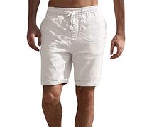 Take Idea Short de Plage en Coton et Lin Pour Homme - Respirant - Bermuda de Sport et Course - Pantalon de Jogging - Short d'Été, Beige, M
