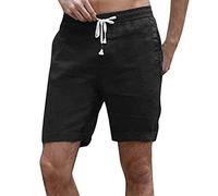 Take Idea Short de plage pour homme en coton et lin - Short de sport respirant - Short de course - Bermuda - Pantalon de jogging - Short d'été, Noir , XL