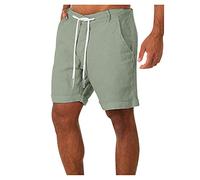 Take Idea Short de sport court pour homme - En coton et lin - Coupe droite - Avec cordon de serrage - Respirant - Pour la plage et les loisirs, vert, M