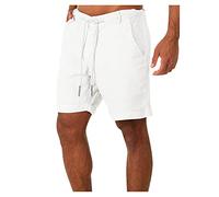 Take Idea Short de sport court pour homme - En coton et lin - Coupe droite - Avec cordon de serrage - Respirant - Pour la plage et les loisirs, Blanc., L