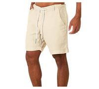 Take Idea Short de sport court pour homme - En coton et lin - Coupe droite - Avec cordon de serrage - Respirant - Pour la plage et les loisirs, kaki, XXL