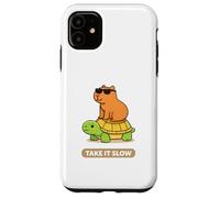 Take It Slow | Adorable Capybara sur Turtle Kawaii Pun Coque pour iPhone 11