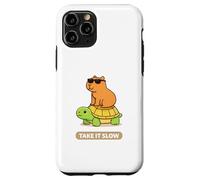 Take It Slow | Adorable Capybara sur Turtle Kawaii Pun Coque pour iPhone 11 Pro