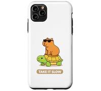 Take It Slow | Adorable Capybara sur Turtle Kawaii Pun Coque pour iPhone 11 Pro Max
