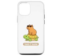 Take It Slow | Adorable Capybara sur Turtle Kawaii Pun Coque pour iPhone 12/12 Pro
