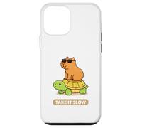 Take It Slow | Adorable Capybara sur Turtle Kawaii Pun Coque pour iPhone 12 Mini