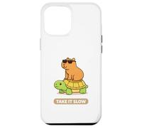 Take It Slow | Adorable Capybara sur Turtle Kawaii Pun Coque pour iPhone 12 Pro Max