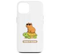 Take It Slow | Adorable Capybara sur Turtle Kawaii Pun Coque pour iPhone 13