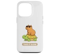 Take It Slow | Adorable Capybara sur Turtle Kawaii Pun Coque pour iPhone 13 Pro
