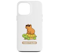 Take It Slow | Adorable Capybara sur Turtle Kawaii Pun Coque pour iPhone 13 Pro Max