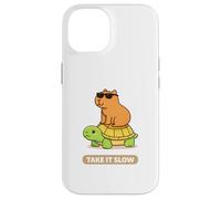 Take It Slow | Adorable Capybara sur Turtle Kawaii Pun Coque pour iPhone 14
