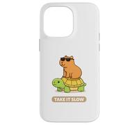 Take It Slow | Adorable Capybara sur Turtle Kawaii Pun Coque pour iPhone 14 Pro Max