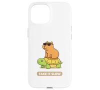 Take It Slow | Adorable Capybara sur Turtle Kawaii Pun Coque pour iPhone 15